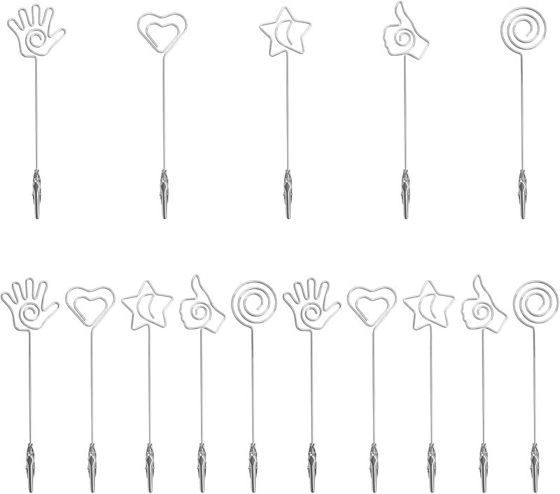 ELANE 15 pcs Metal Wire Alligator Clamp,Memo Clip,Double End Wire Card Holder for DIY Card,Photo,Memo,Banquet,Wedding,Flower Shop (Silver) - Image 1